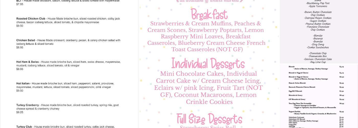 Barrett's Baked Goods Menu
