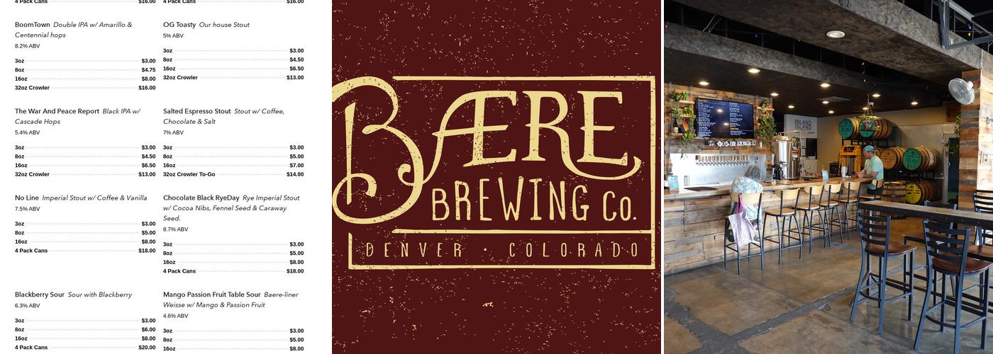 Baere Brewing Company Menu