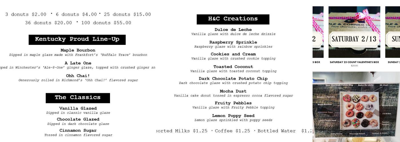 Hole & Corner Donuts Menu