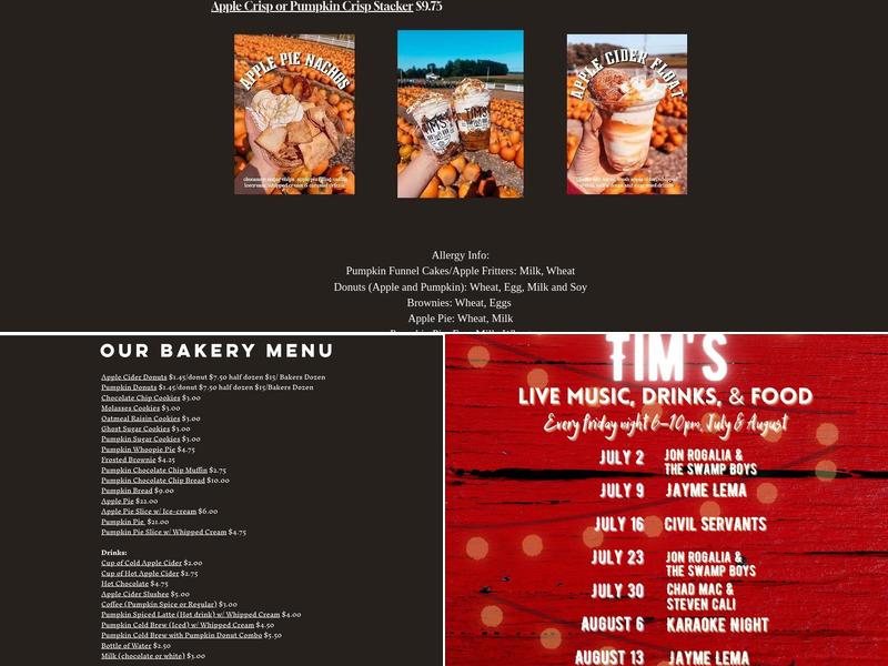 Tim's Pumpkin Patch Menu