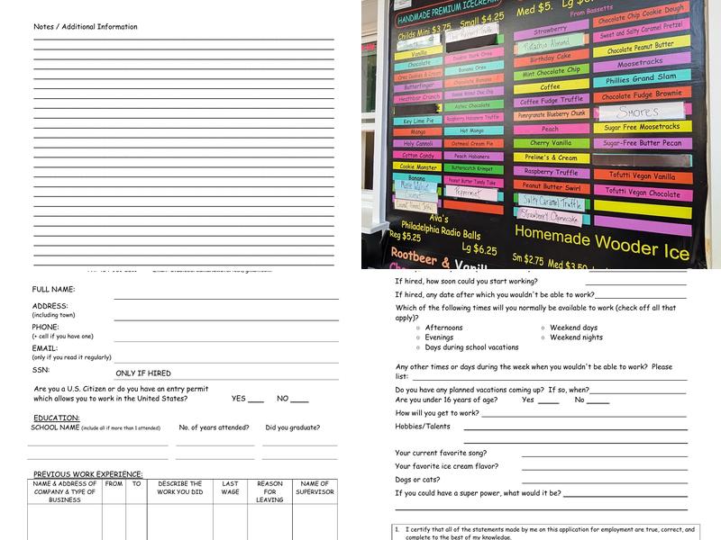 Ava's Ice Cream and Water Ice Menu