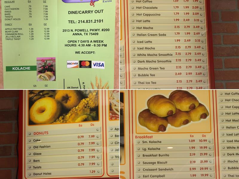 VK Donuts and Cafe Express Menu