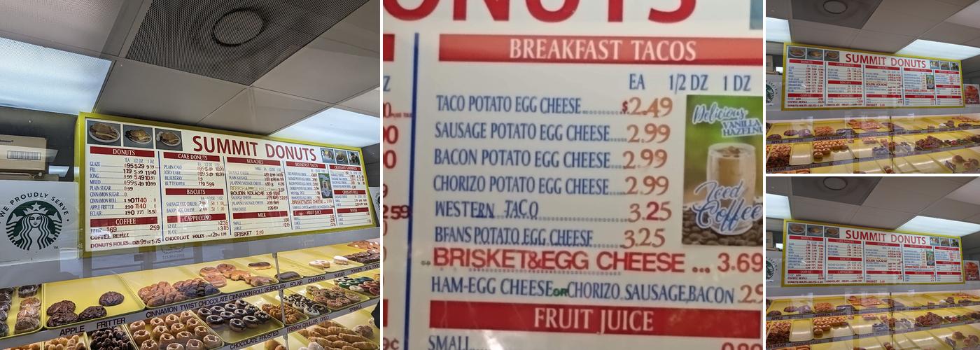 Summit Donuts Menu