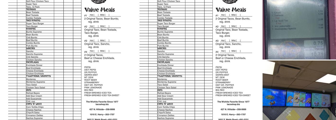 Taco Shop Menu