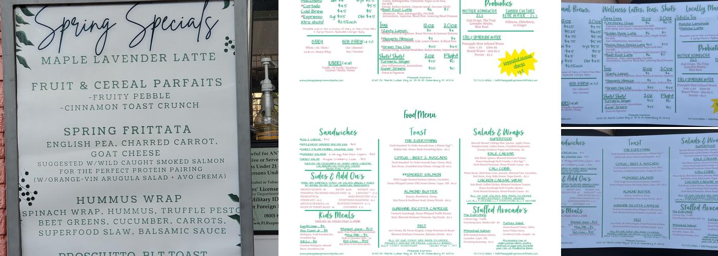 Pineapple Espresso Menu