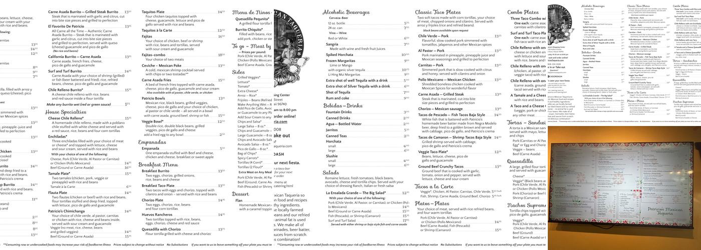 Patricio's Taqueria Menu