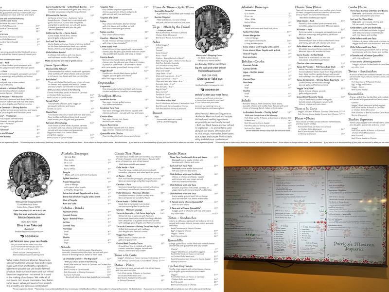 Patricio's Taqueria Menu
