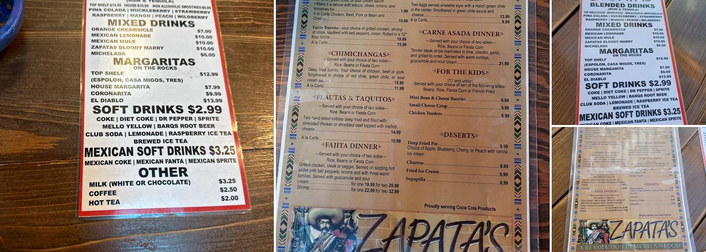 Zapata's Menu