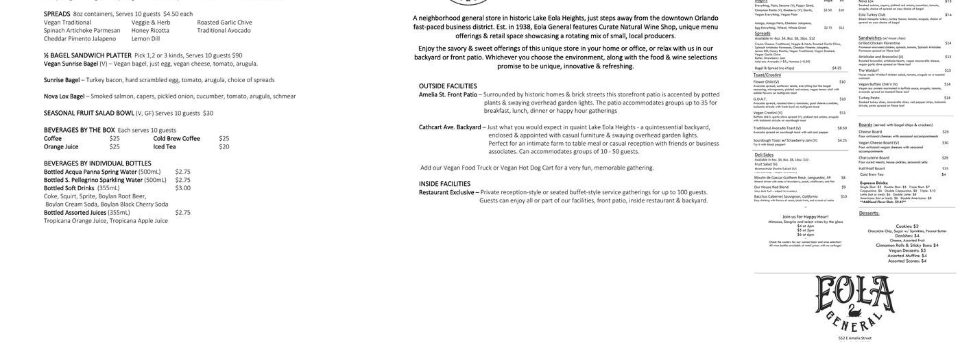 Eola General Menu
