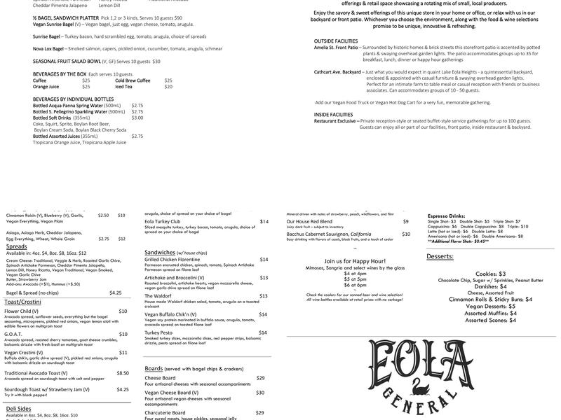Eola General Menu