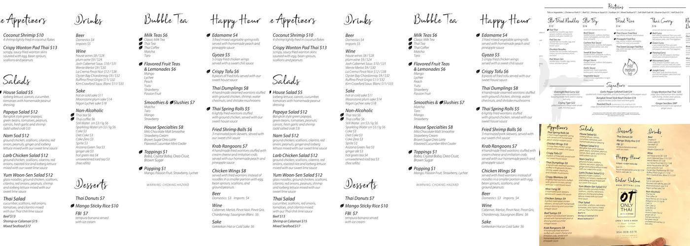 Only Thai Authentic Kitchen Menu