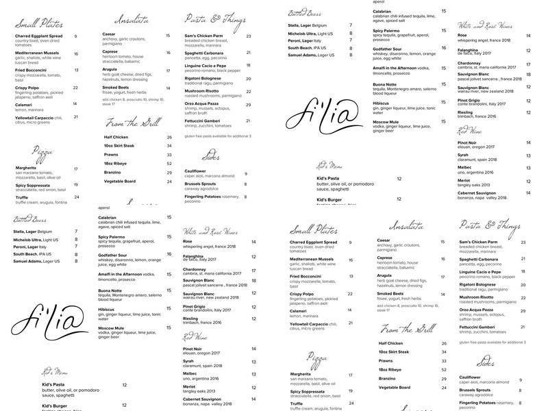 Fi'lia South Beach Menu