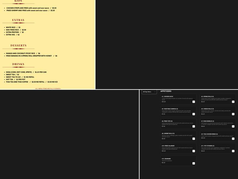 Tubtim Siam Thai Cuisine Menu