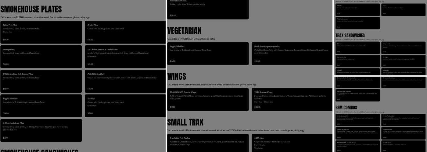 Trax BBQ Menu