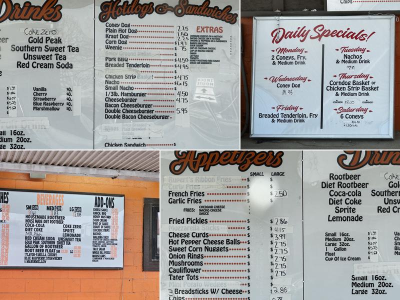 Rupert's B & K Rootbeer Menu
