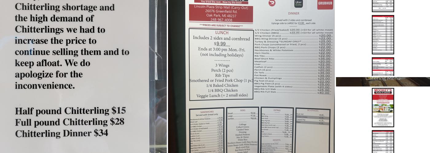 Mookey's Beans & Greens Menu