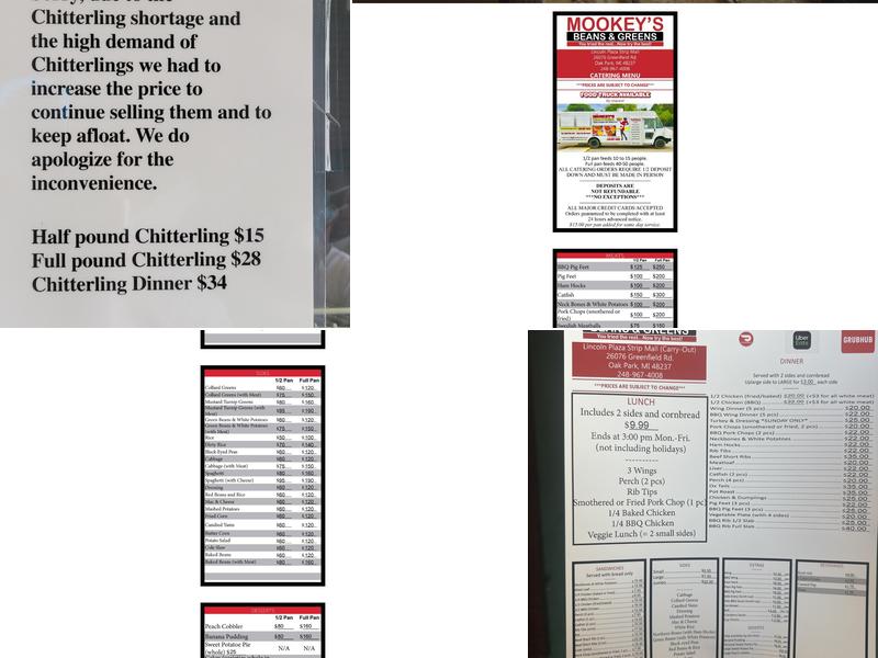 Mookey's Beans & Greens Menu