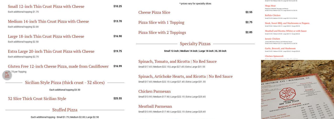 The Pizza Stop Pittsford Menu