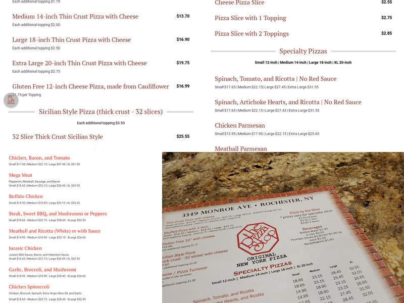 The Pizza Stop Pittsford Menu