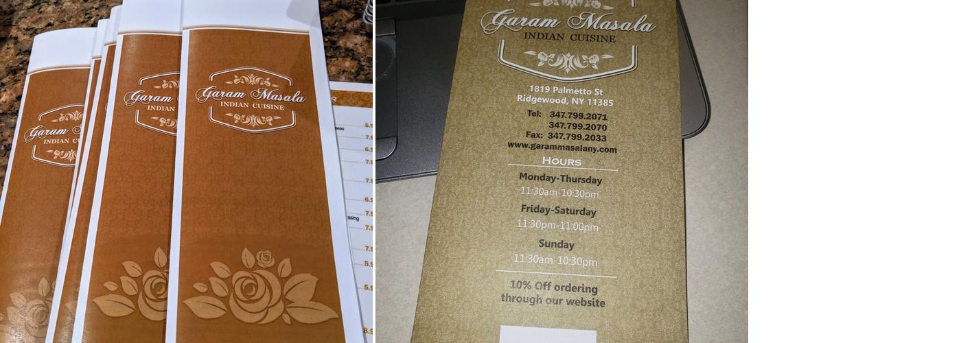 Garam Masala Menu