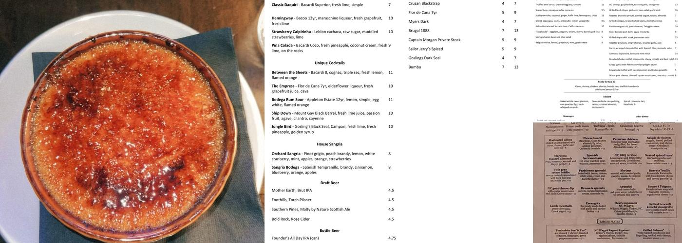 Bodega Tapas, Wine, and Rum Menu