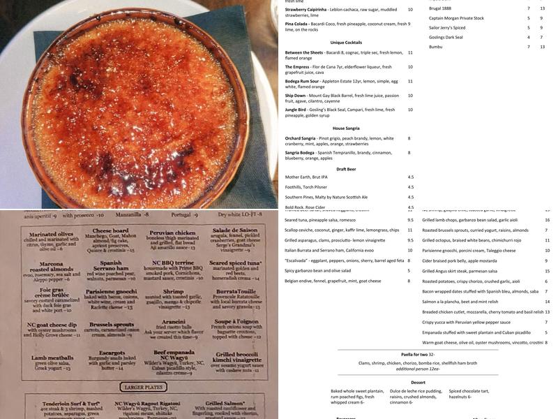 Bodega Tapas, Wine, and Rum Menu