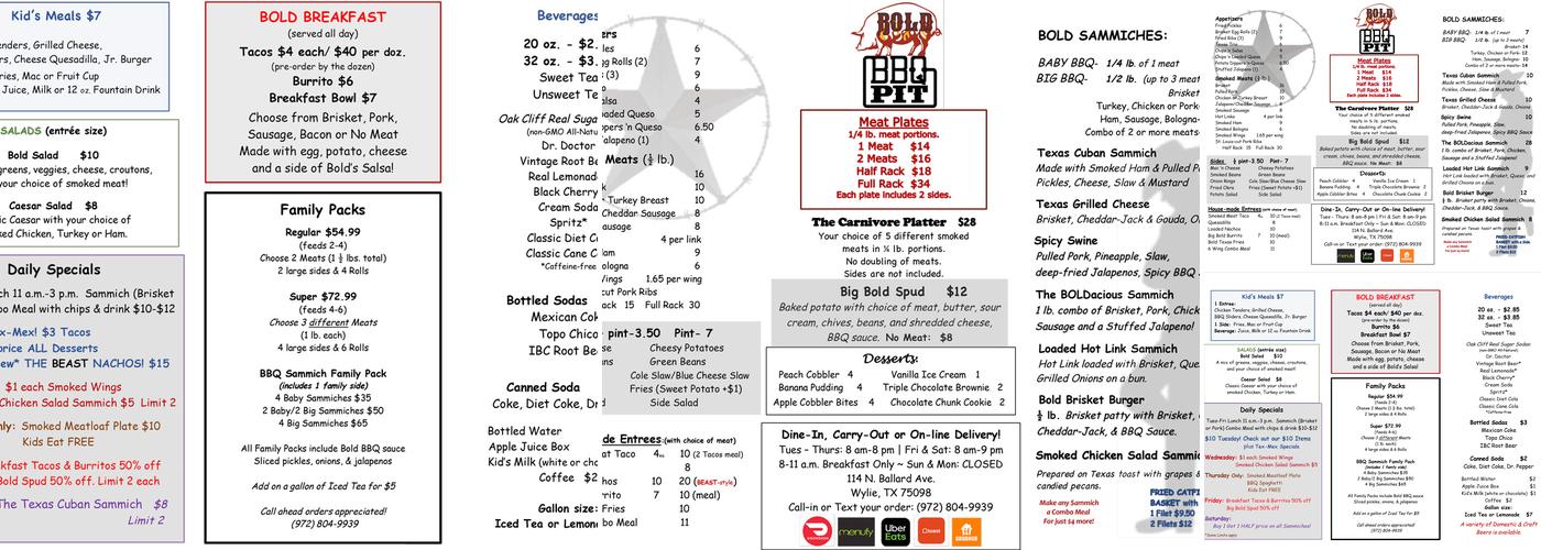 Bold BBQ Pit Menu