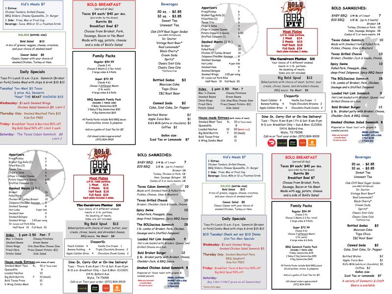 Bold BBQ Pit Menu