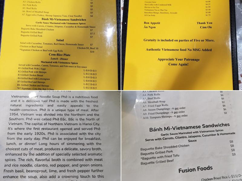 Phở V-Nam & Bánh Mì Menu