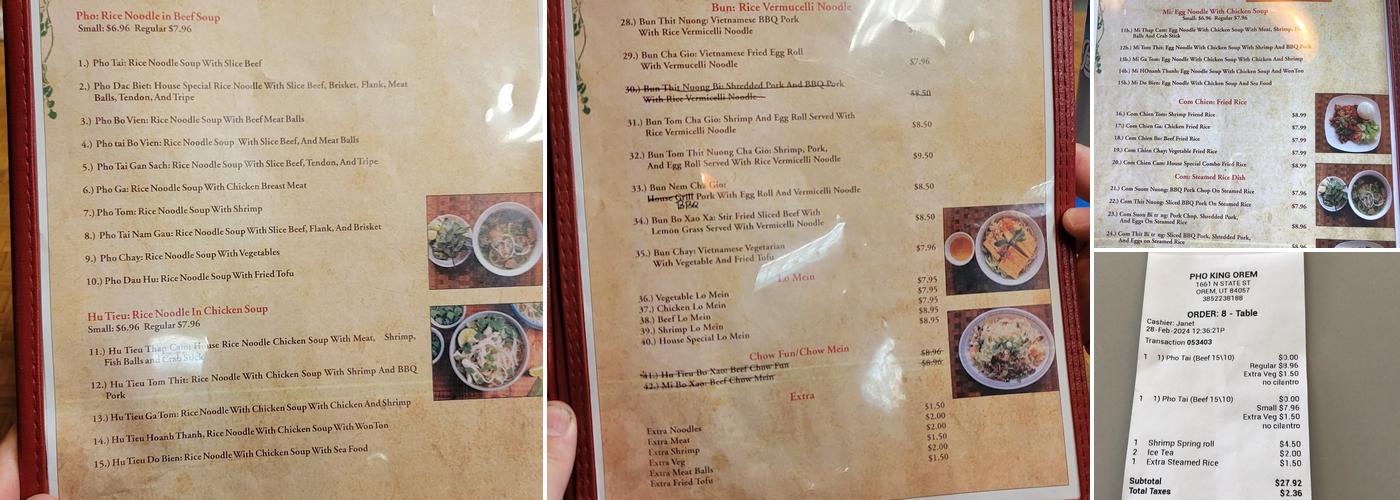 Pho King Orem Menu