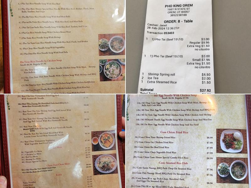 Pho King Orem Menu