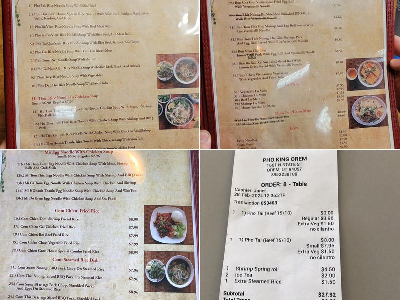 Pho King Orem Menu