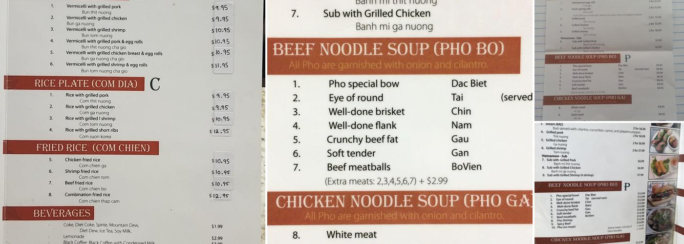 King Pho Menu