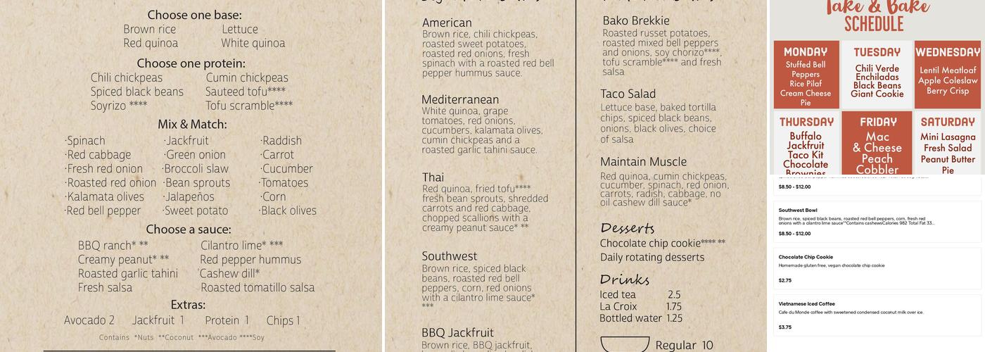 Better Bowls Menu