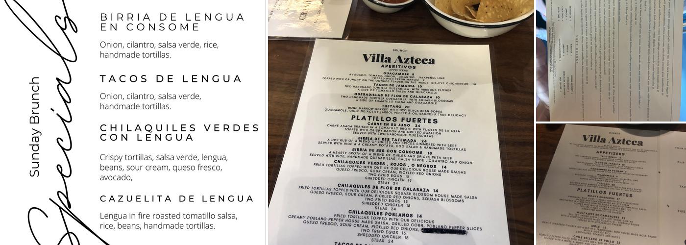 Villa Azteca Menu