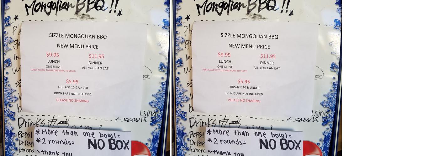 Sizzle Mongolian BBQ Menu