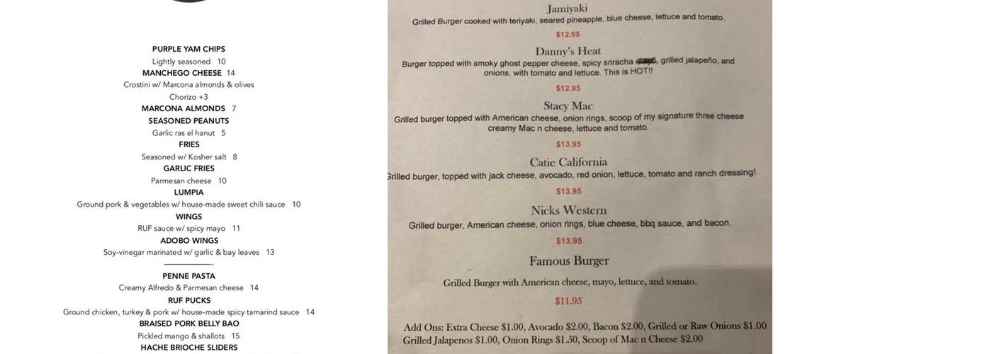 Theatre DeVille Menu