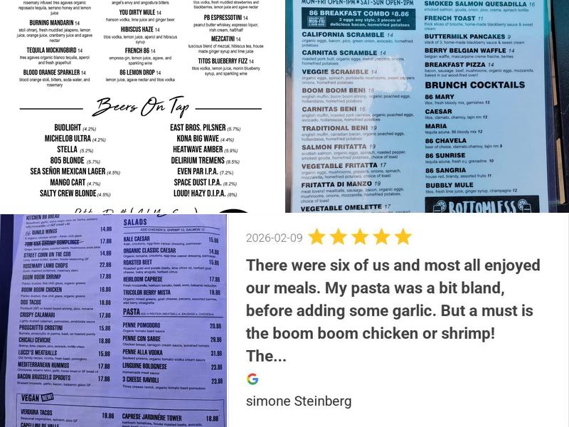 Kitchen 86 + Bar Menu