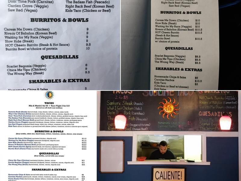 Sublime Taco Menu