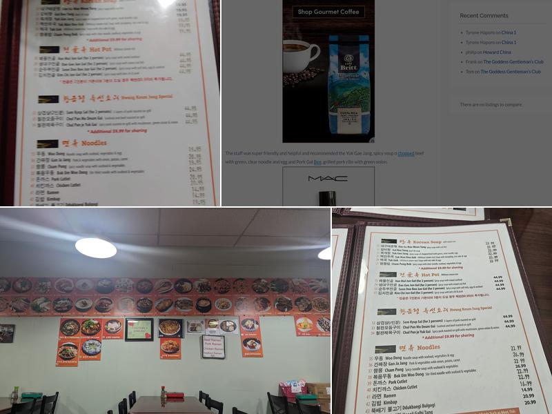 Hwang Keum Jung Korean Restaurant Menu