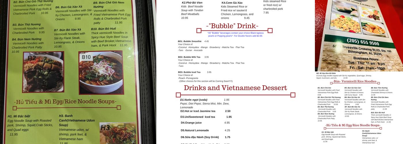 Pho Sizzle Bubble Tea Menu