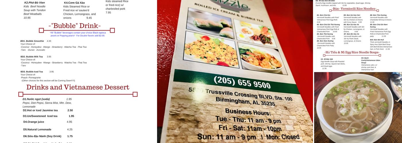 Pho Sizzle Bubble Tea Menu