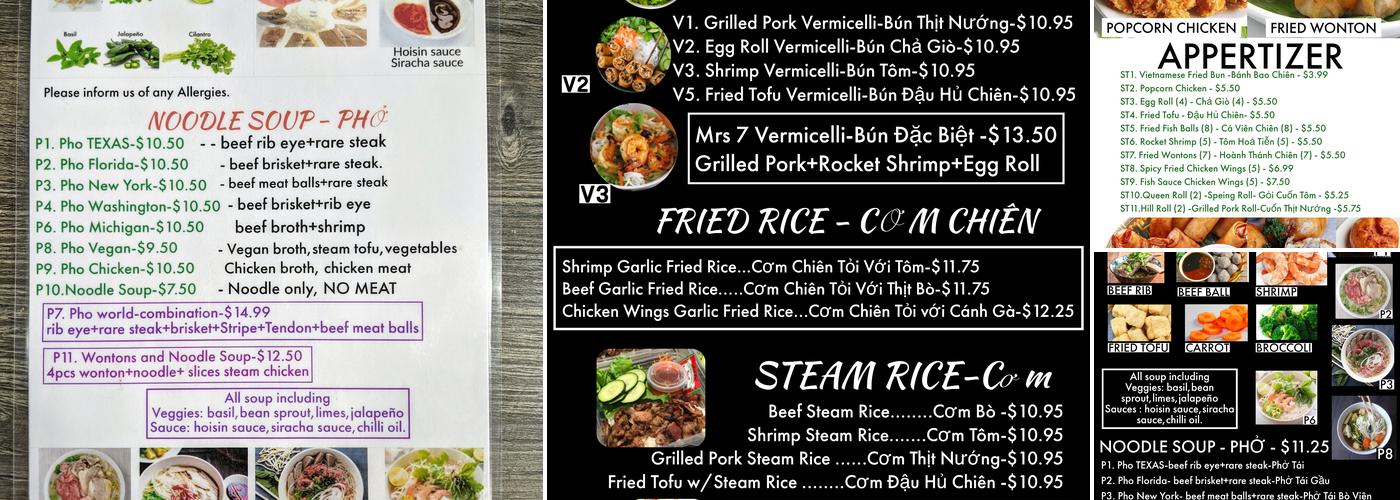 Mrs 7 Pho Menu