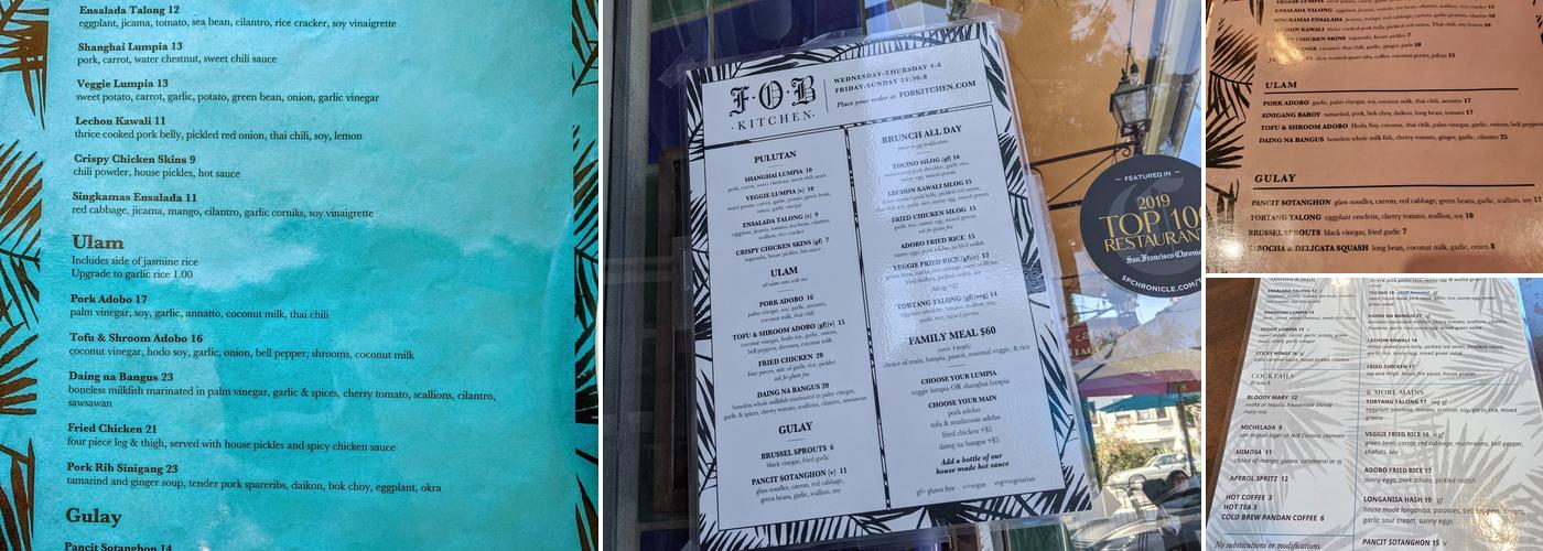 FOB Kitchen Menu