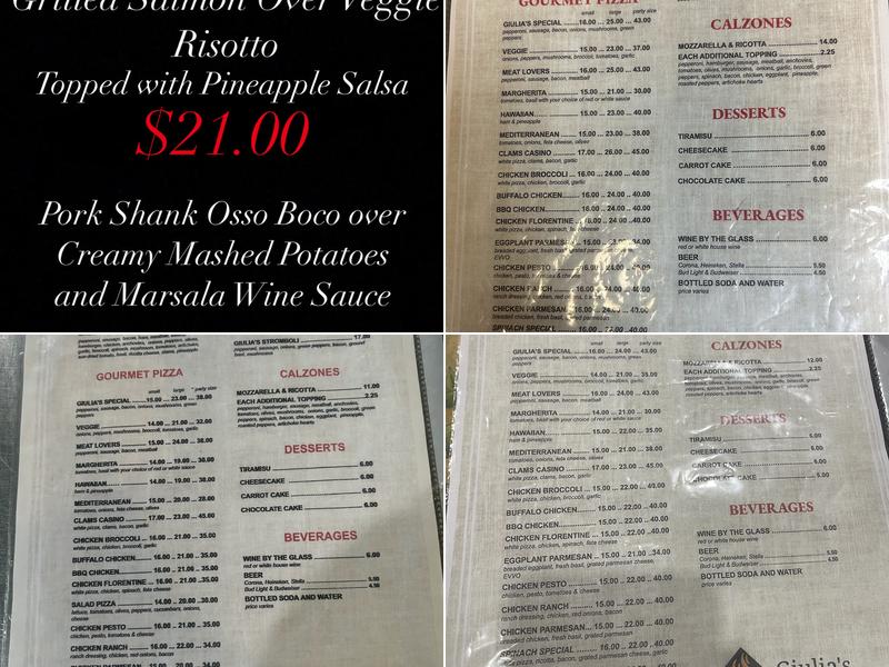 Giulia's Pizza Restaurant Menu