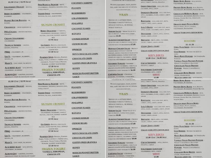 YogaFresh Menu