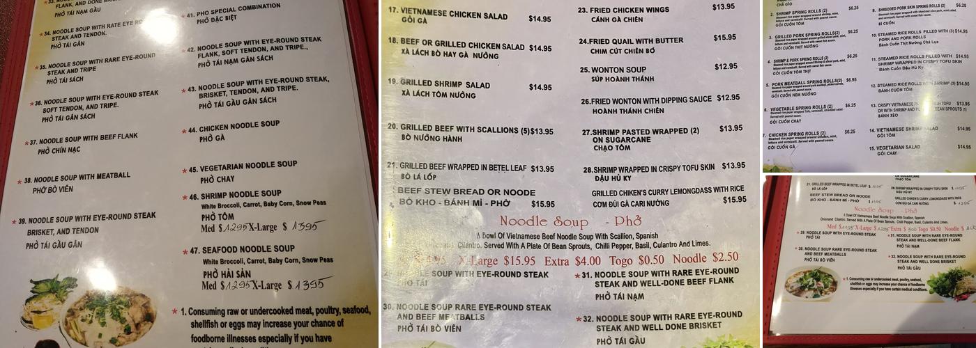 Pho Paris Restaurant Menu