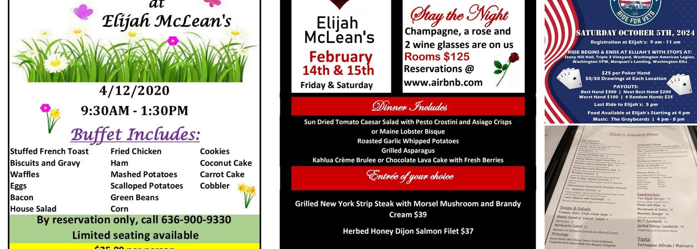 Elijah McLean's Event Venue & Inn Menu