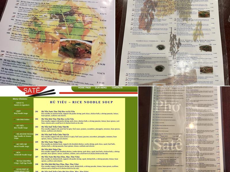 Pho Sate Menu