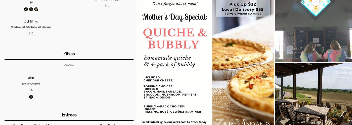 Zugibe Vineyards - Wine With A View. Menu